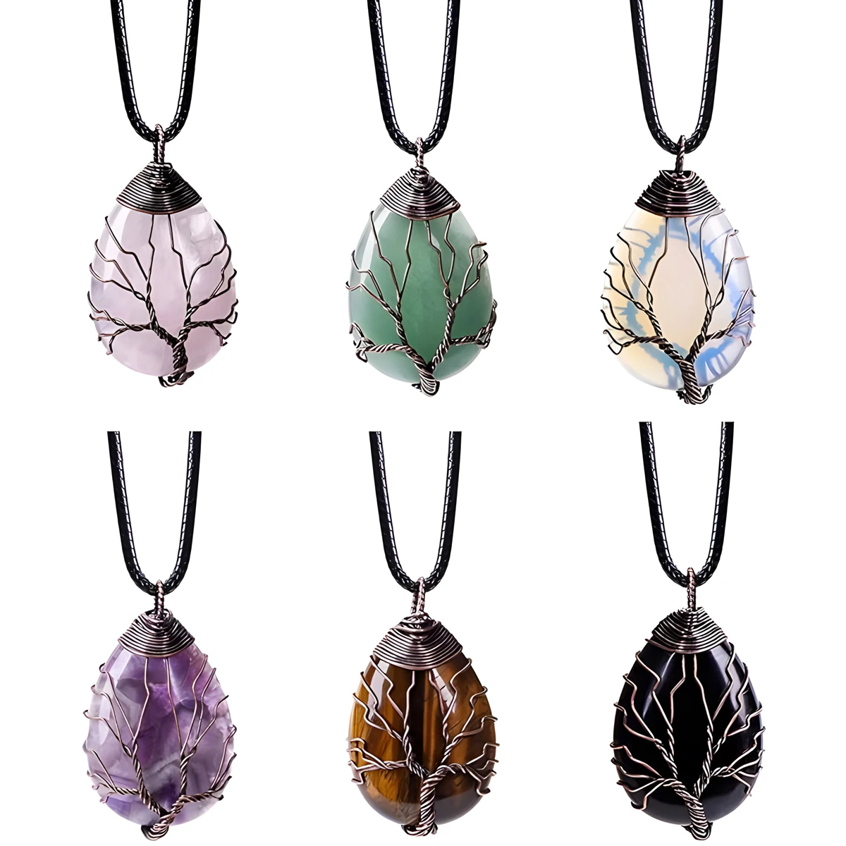 Handmade Natural Crystal Rose Quartz Tree Amethyst Pendant Jewelry Couple Decoration DIY Gifts Accessories Crafts