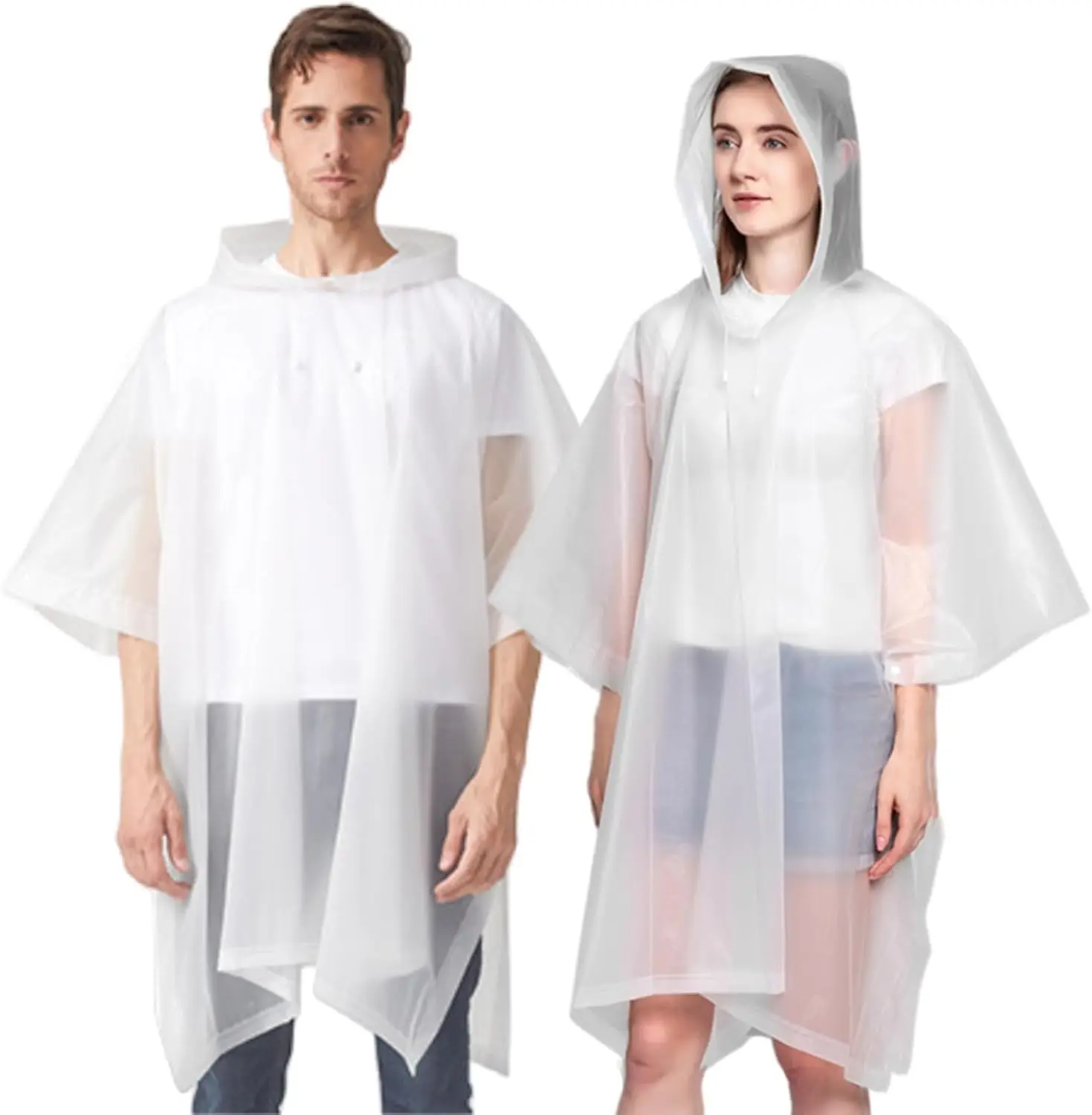 

Reusable EVA Rain Ponchos for Adults (2 Pack) - Waterproof Hooded Raincoats for Men and Women, Portable