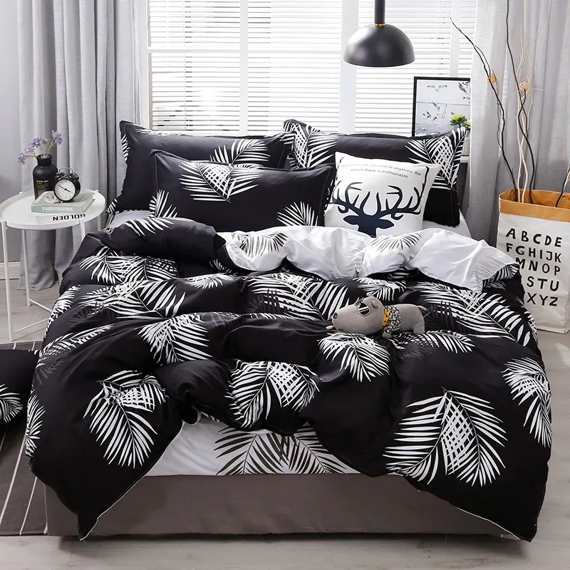 

Palm Leaf Comforter Cover Black and White Bedding Set for Kids Teens Adult Women, Leaves Duvet Covers Reversible Quilt Cover Set