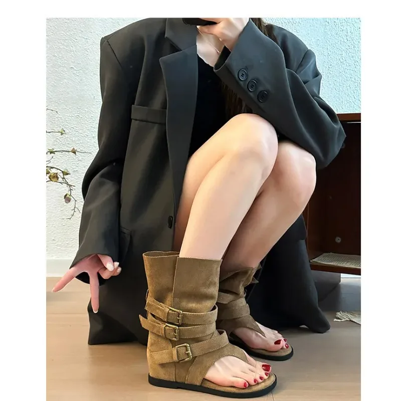 Summer Fashion Trend Trouser Legs Boots Casual Dress Street Style Shoes 2026 Spring Clip Toe Flats Sandals