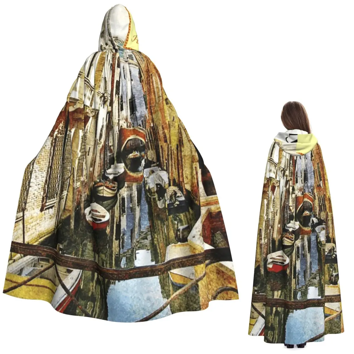 Capa longa com capuz estilo pintura veneza romântica, fantasia medieval de bruxa, capa cosplay, casaco de halloween adulto unissex