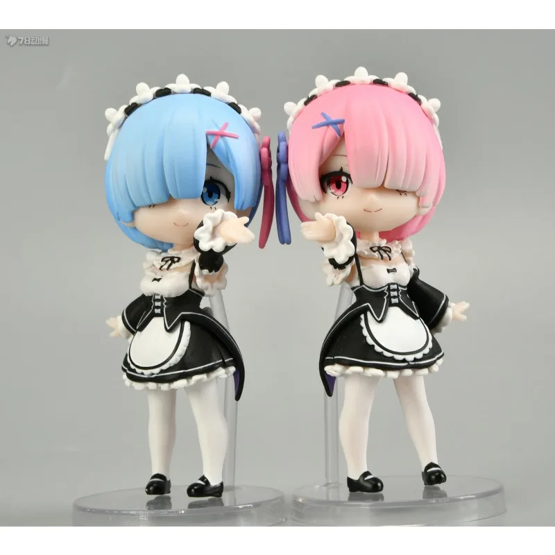 Bandai genuíno figuarts mini série versão regular 055 ram e 056 rem estatuetas japonesas colecionáveis brinquedos requintados