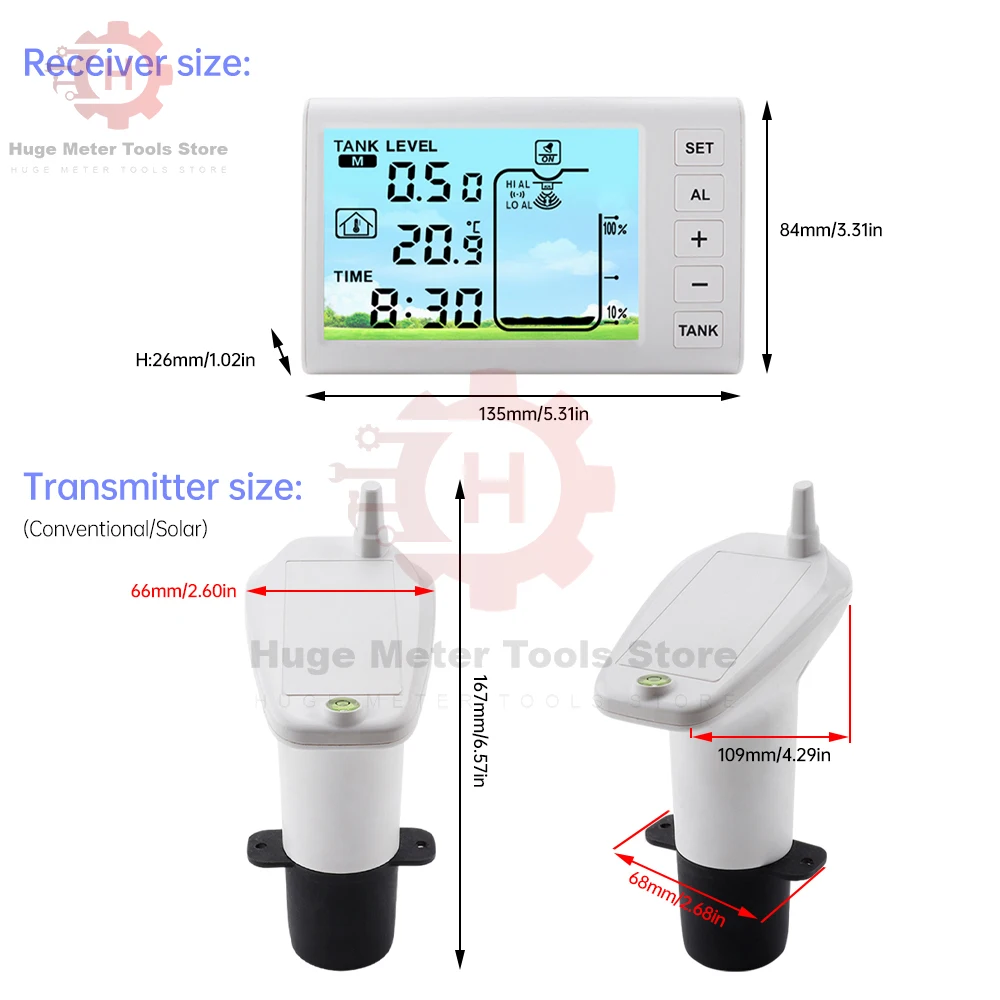 Imagem -06 - Medidor de Nível Líquido sem Fio Ultra-sônico do Tanque de Água Sensor de Temperatura Monitor do Tempo Display Alarme Indicador de Bateria Baixa