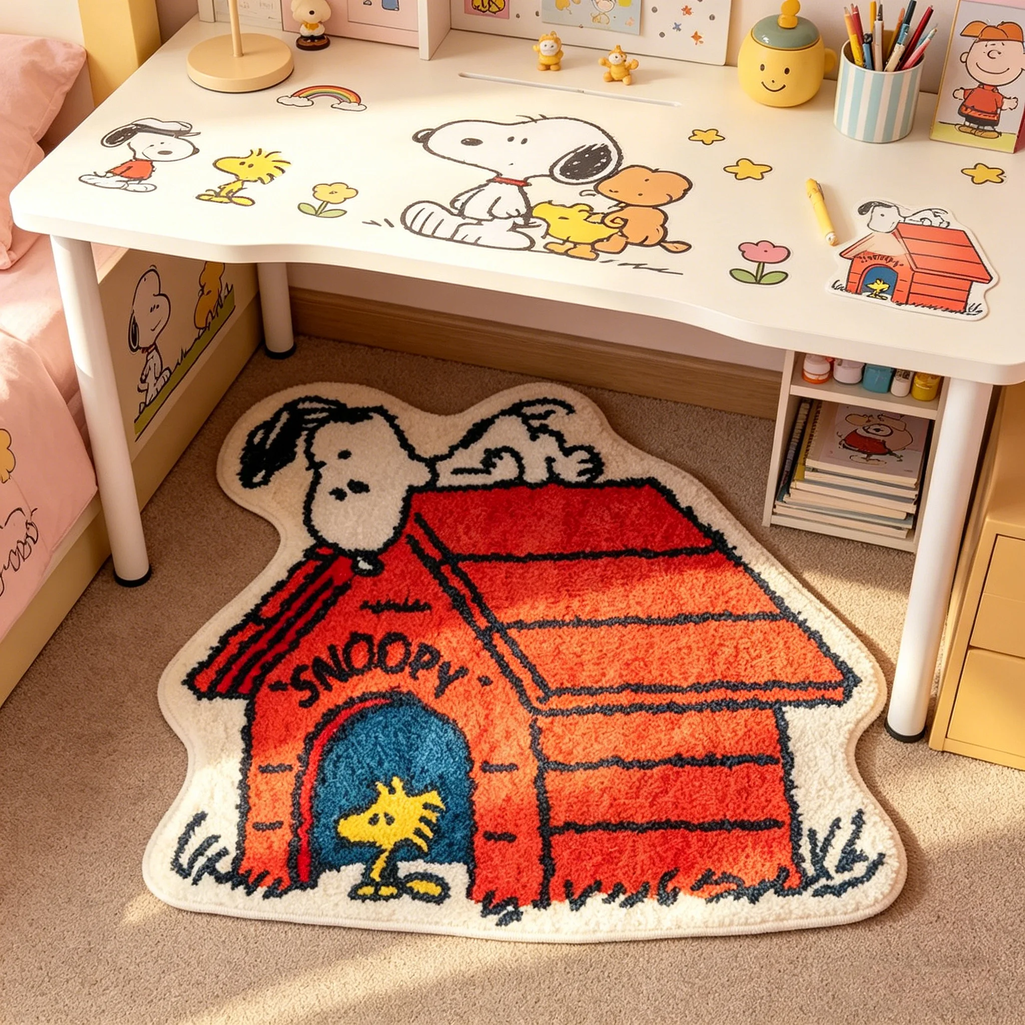 Cute Cartoon Snoopy House Shaped Rug Soft Non Slip Washable Floor Mat For Bedroom Living Room Doorway Sofa Home Decor Doormat