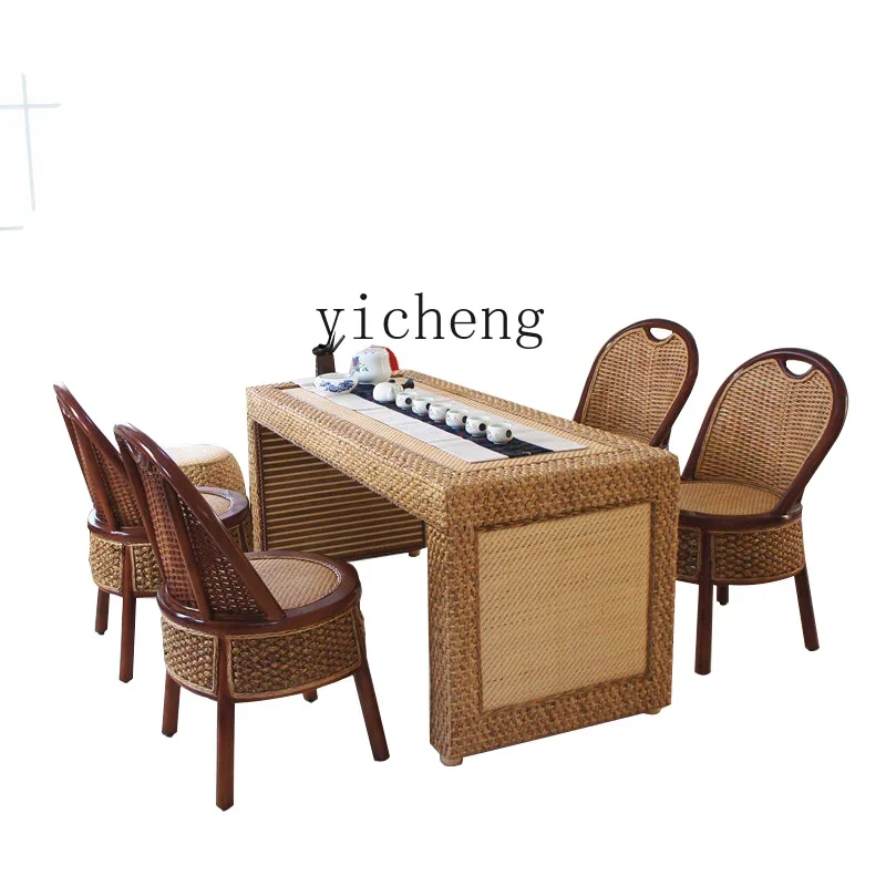 

H rattan balcony coffee table and chair combination living room tea pastoral zen simple creative platform tea table