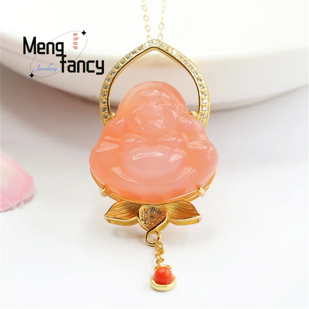 

Natural S925 Silver Inlaid Yanyuan Agate Buddha Maitreya Pendant Necklace Simple Elegant Personality Fashion Charm Women Jewelry