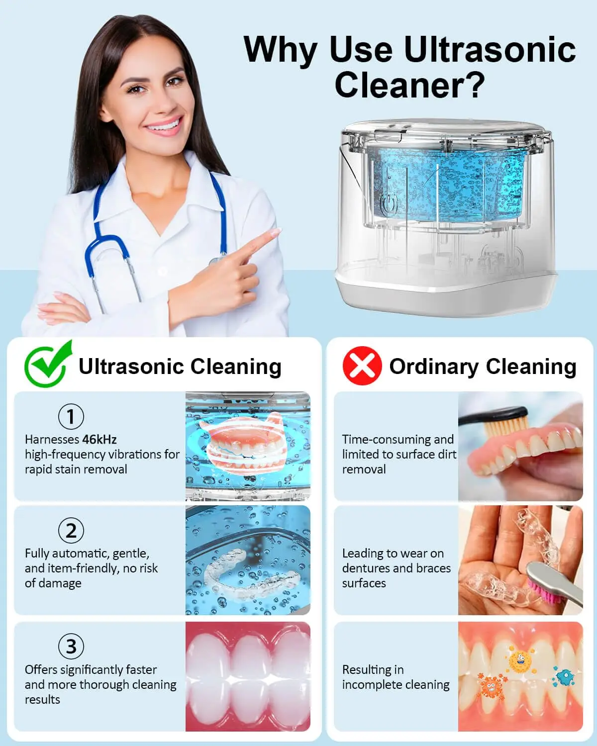 2025 آلة تنظيف الأسنان المحمولة خفيفة الوزن جديدة أطقم الأسنان والمجوهرات منظف بالموجات فوق الصوتية