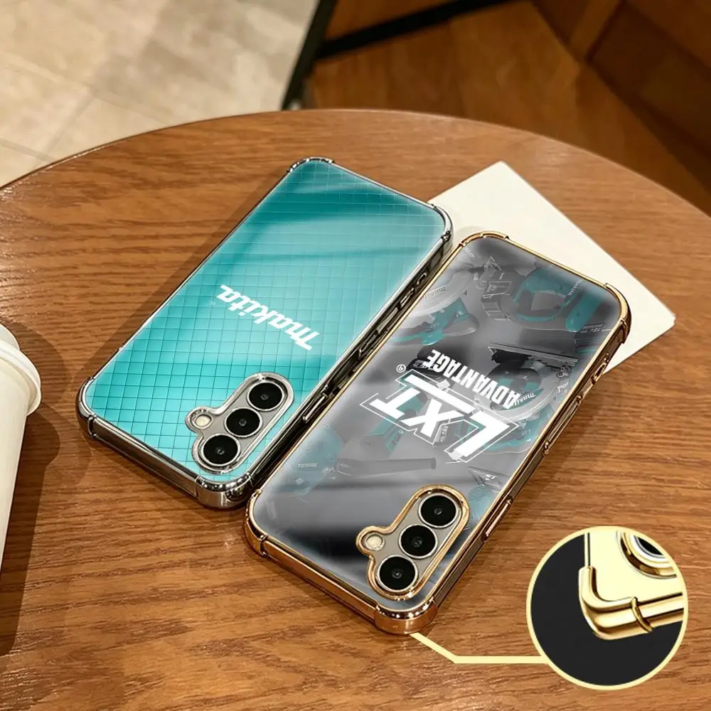 Cool M-Makita Phone Case For Samsung S26 S25 S24 S23 S22 S21 Plus Ultra FE Gold silver four-corner shockproof glass