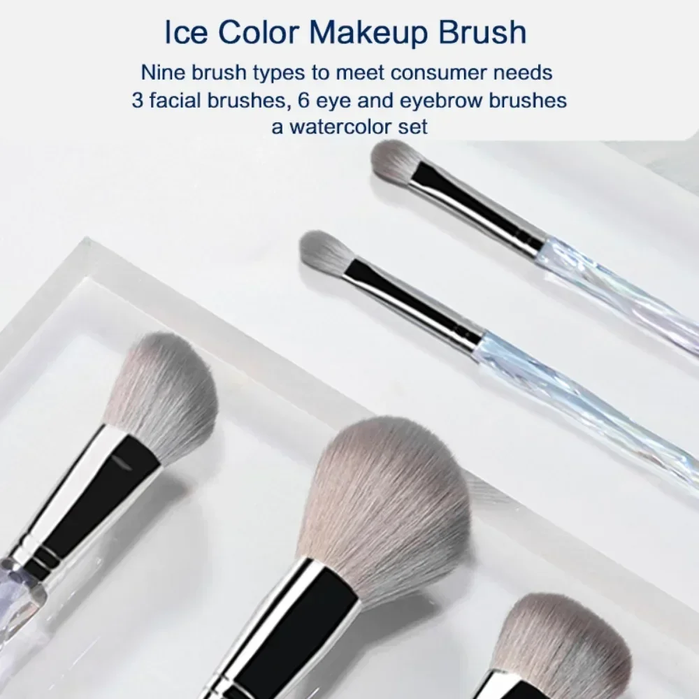 Zestaw 9 pędzli do makijażu Ice Crystal, profesjonalne pędzle do różu i cieni do powiek, wysokiej jakości estetyczne narzędzia kosmetyczne