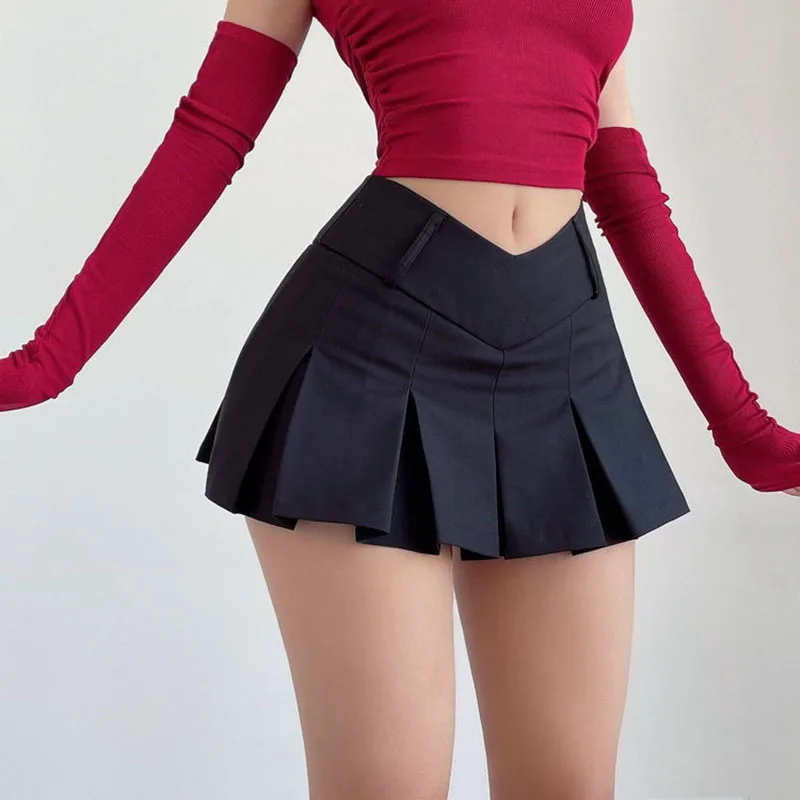 Sexy V Waist Pleated Skirts Women Y2K Summer High Waist Streetwear Korean Chic Mini Skirts Harajuku Preppy A-Line Skirts New