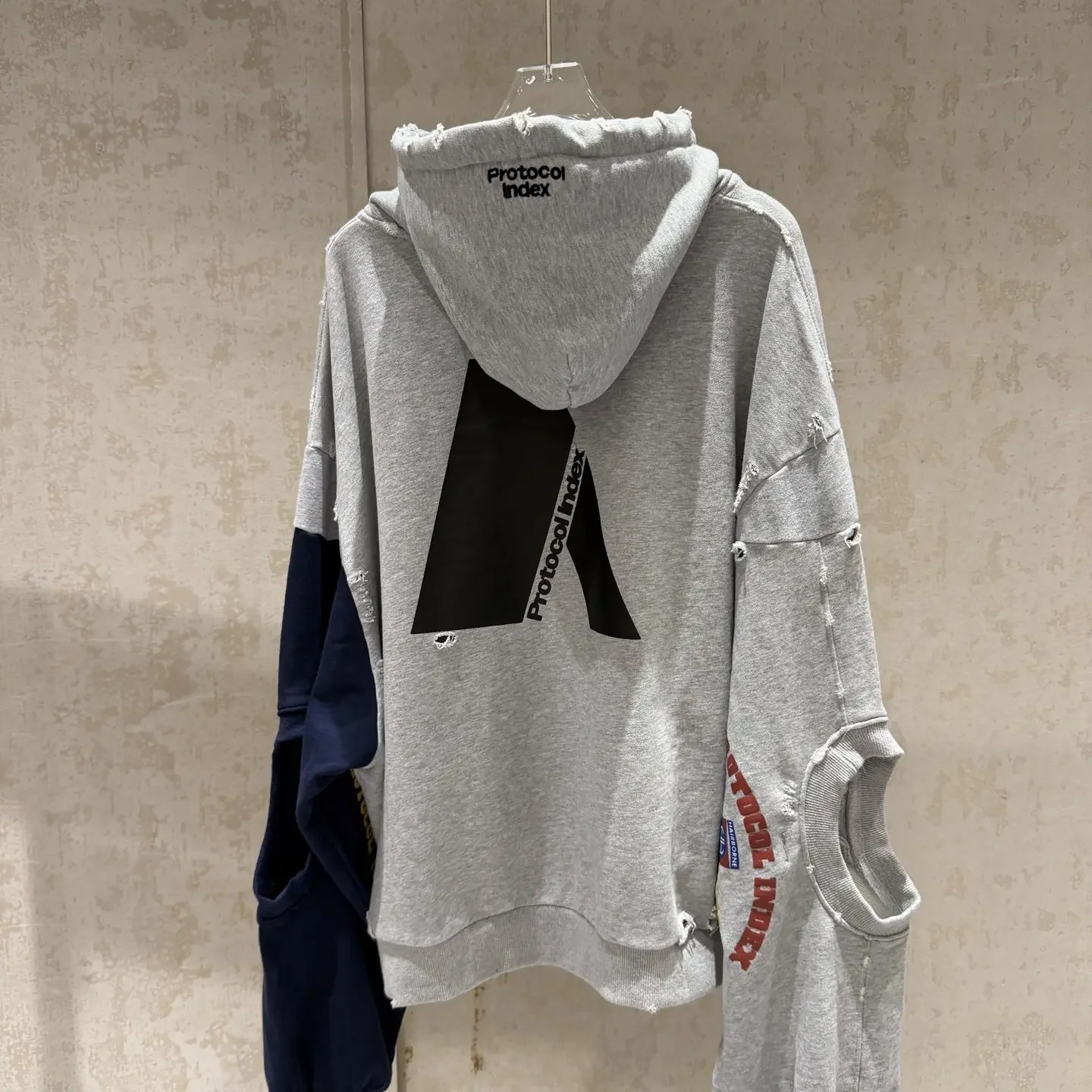 Protocol Index Project G/R distressed splicing zip hooded sweatshirt