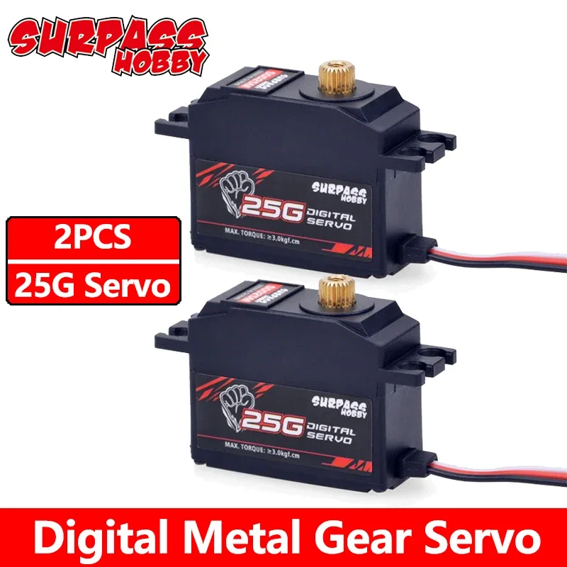 SURPASS Hobby 2PCS Digital Servo S0025M Metal Gear 25g Servo for RC Airplane Robot 1/12 RC Monster Car Helicopter Plane Boat Car