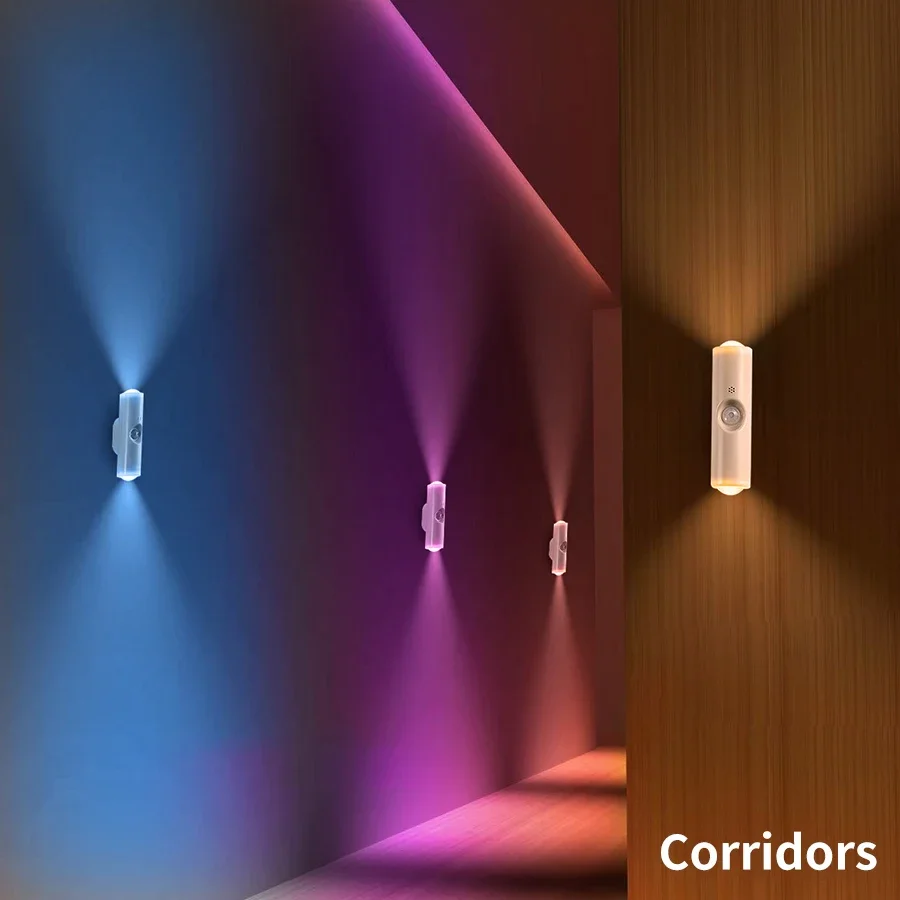 

Rechargeable Magnetic Led Wall Lamp White RGB Color Wireless Night Light Human Body Sensor Light Sunset Projection Ambient Light
