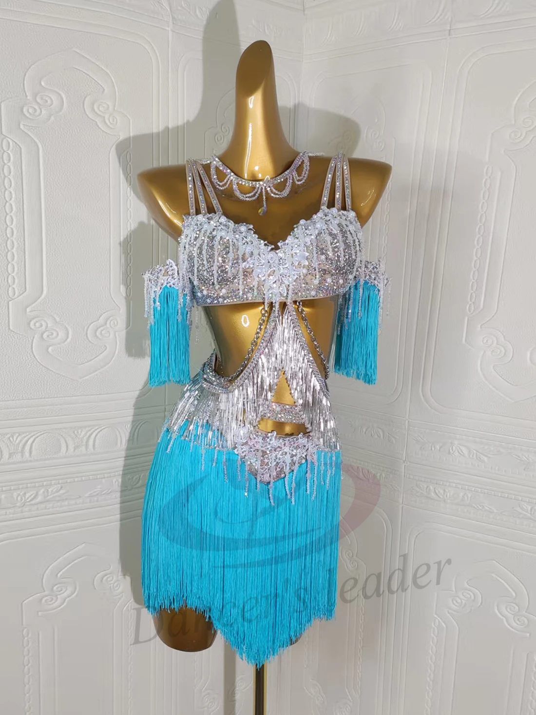 Vestido de baile latino para adultos y niños, de alta gama, personalizado, con colgante de cristal y falda con flecos, para tango, samba, con piedras AB, para actuaciones.