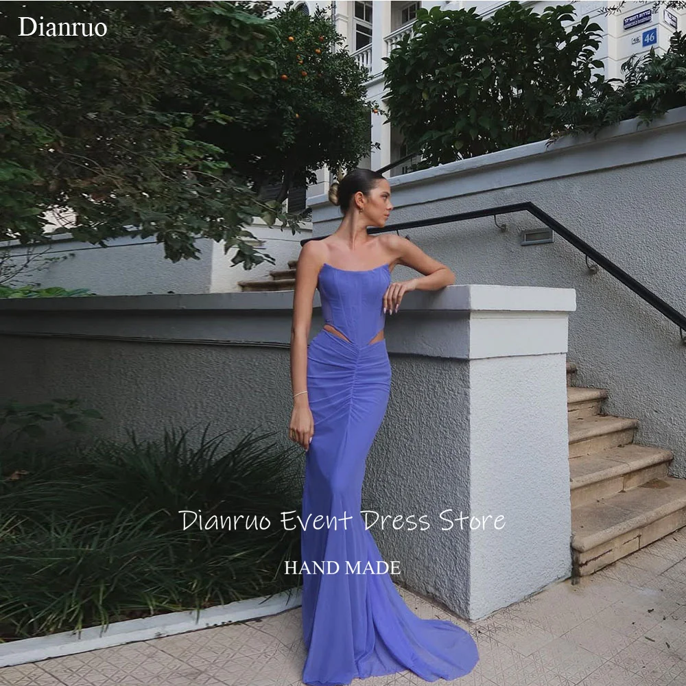 Dianruo เสน่ห์ Strapless Mermaid ชุดราตรีชีฟองยาวอย่างเป็นทางการ Gowns ตัด Vestidos Elegantes Mujer ที่กําหนดเอง