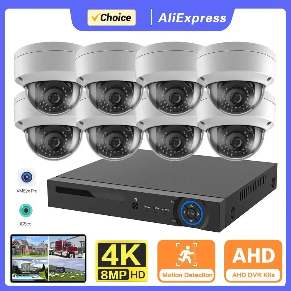 8CH 4K AHD DVR CCTV Sistema 8MP Telecamere di sicurezza IR Indoor Impermeabile Video sorveglianza esterna Kit CCTV Rilevazione movimento facciale