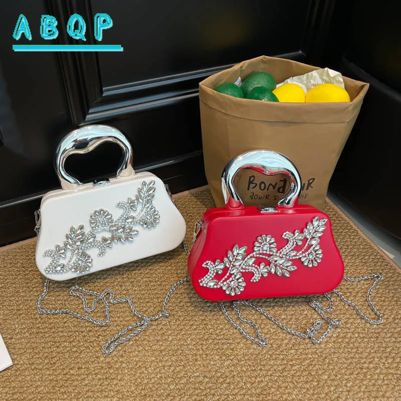 

ABQP New Women's Shoulder Bag Luxury Brand Diamond-encrusted Women's Shoulder Messenger Bag Fashion Hard Shell Box Bag