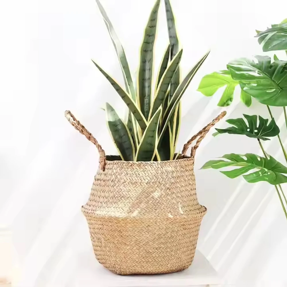 

Wicker Rattan Laundry Basket Foldable Toy Organizer Flower Pot Plant Container for Home Storage Decor Indoor Outdoor Use