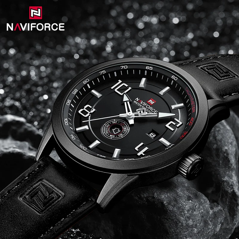 NAVIFORCE Original Men\'s Watches Simple Fashion Waterproof PU Strap Luminous Date Week Male Quartz Wristwatch Relogio Masculino