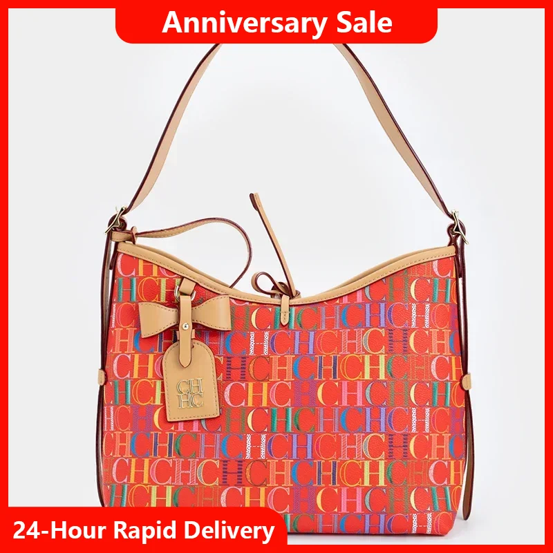 

CH Bow Charm Womens Shoulder Bag 2025 High End Luxury New Style Colorful Letter Jacquard Crescent Bag