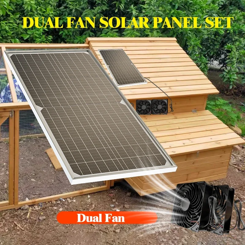 

12V Dual Fan, Suitable for Small Chicken House, Greenhouse, Shed, Pet House, Window Exhaust Pipe, Detachable PV module
