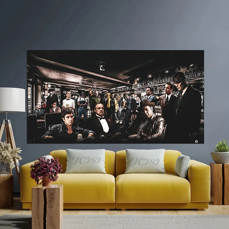 

Famous Gangsters Movie Poster Godfather Party Canvas Wall Art Posters and Prints Mural Pictures for Office Home Decor Cuadros