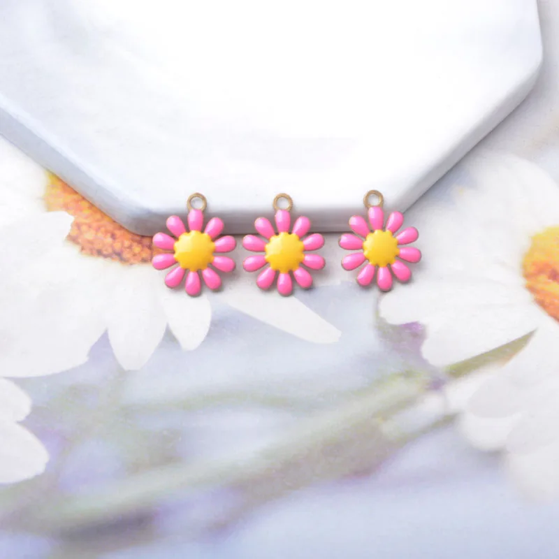 10 Stück Kupfer-Charms mit beidseitiger Emaille-Blumenverzierung, Öltropfen-Design, kleine Anhänger für Ohrringe, Halsketten, Armbänder, DIY-Schmuckdekoration – Detail 4
