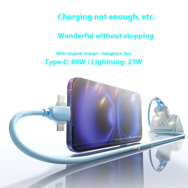 Suporte de telefone usb 3 em 1, multifuncional, cabo de dados de carregamento rápido, cordão de pulso de silicone, portátil, adequado para apple c a c