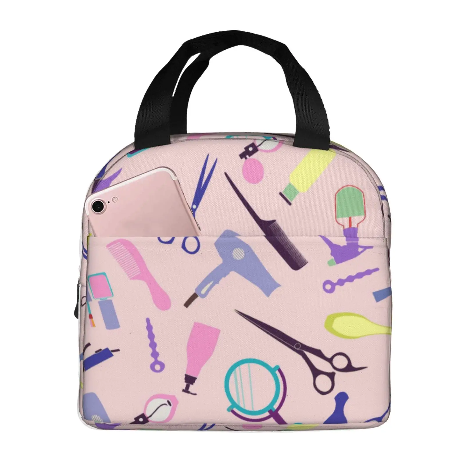 Barber Scissors Hairstylist Salon Series Print Lunch Bag Portable Thermal Cooler Insulated Bento Box for Kids Food Tote Bags