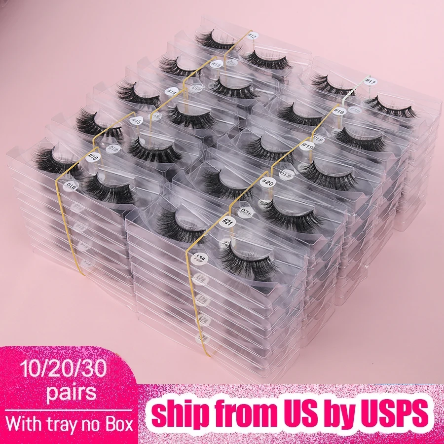 Wholesale 10/20/30 Pairs 3D Mink Lashes Handmade Fluffy Natural Mink Eyelashes False Eyelashes Make Up Set Packaging faux cils