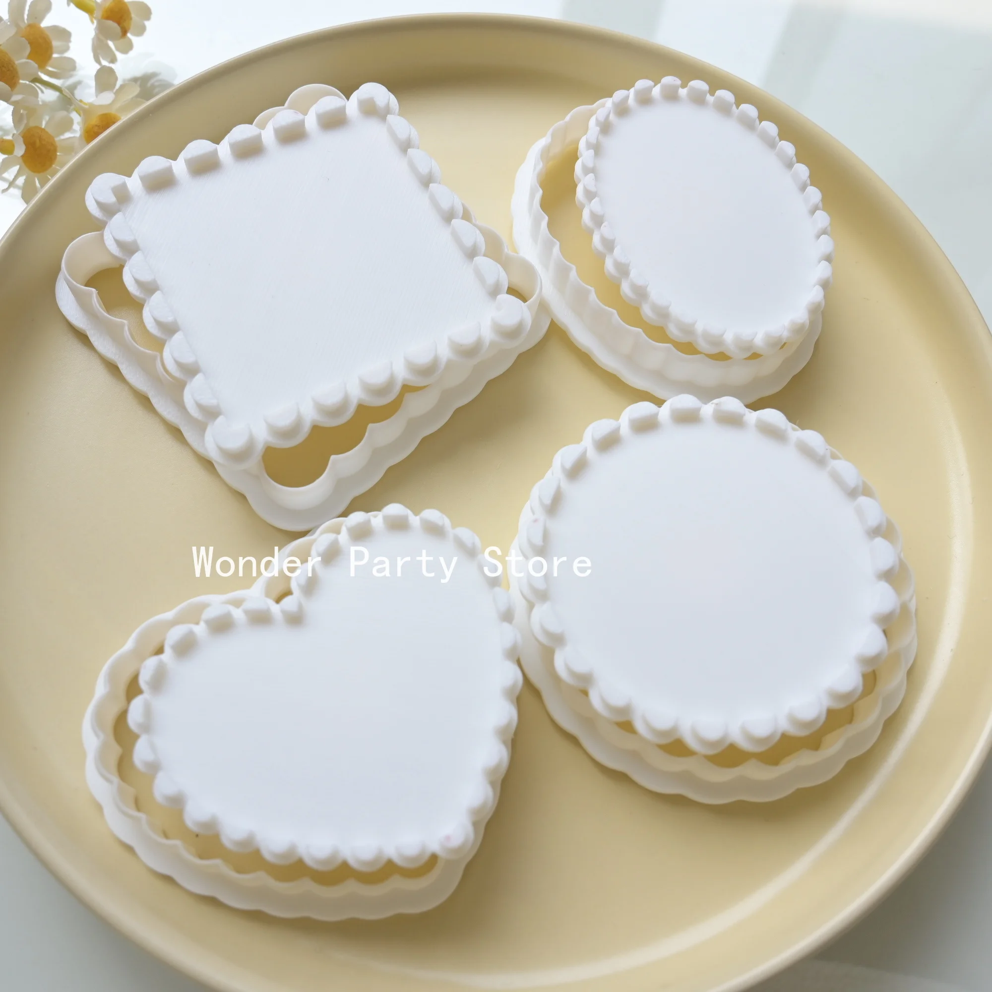 Wavy Lace Cookie Cutter Mold Oval Round Heart Square Shaped Blessing Frame Fondant Cookie Cutting Die Baking Cake Decorations
