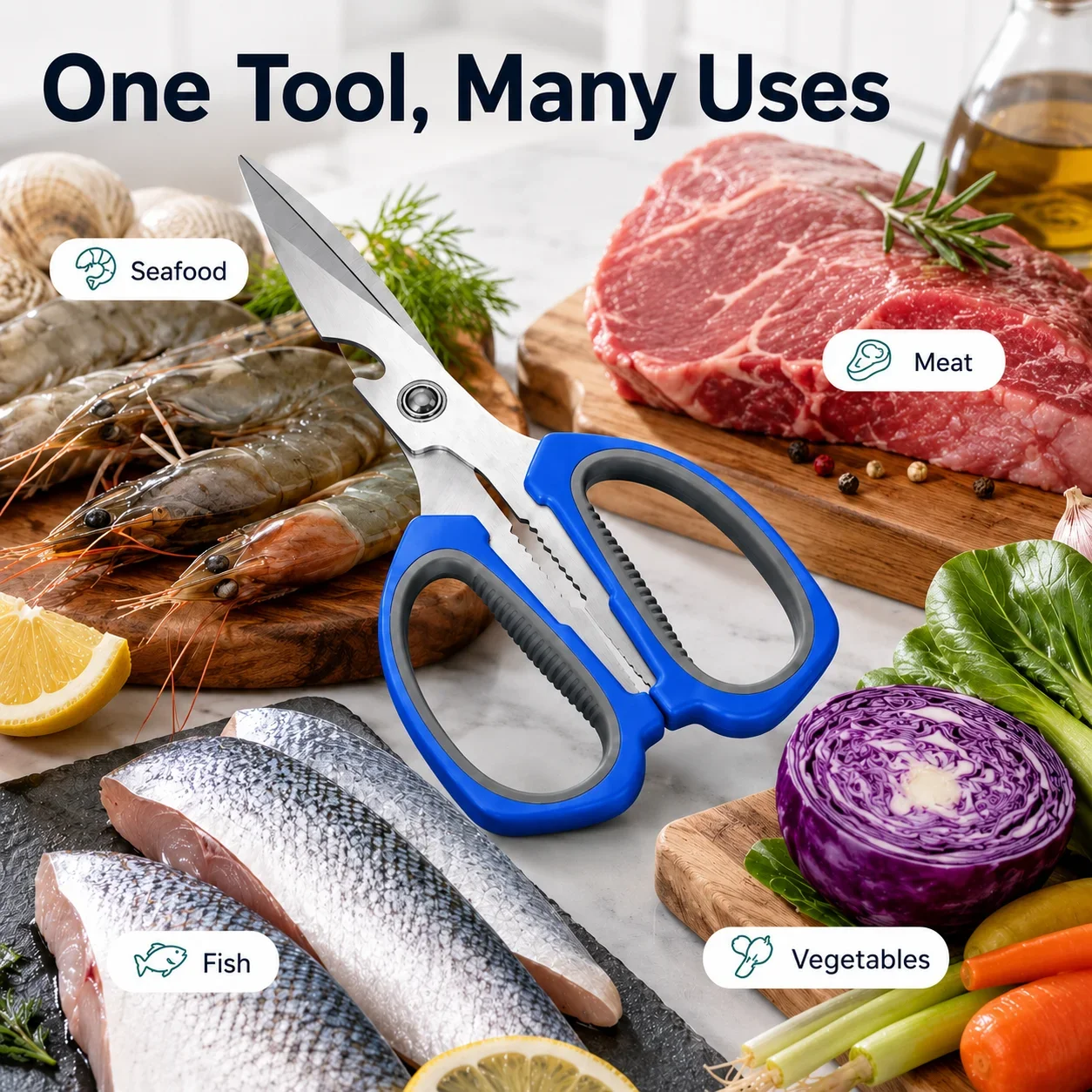 7-Inch Stainless Steel Kitchen Scissors, Heavy Duty Chicken Bone Shears, Ergonomic Food Scissors for Everyday Use