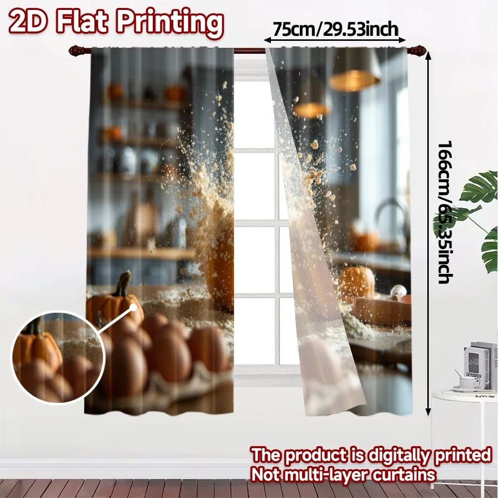 2pcs, 2D FLAT PRINTING Curtains (Without Rod) Pumpkin Burst Modern Curtain Modern Yarn Curtains Decorations For Home Ldeal for