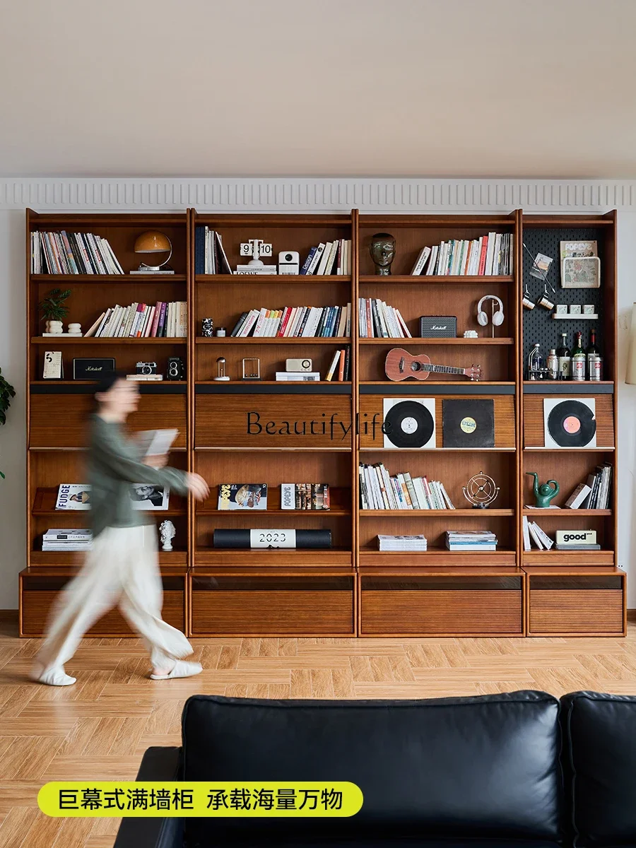 

01 yj19 Vintage Solid Wood Integrated Storage Rack Storage Display Floor Bookshelf