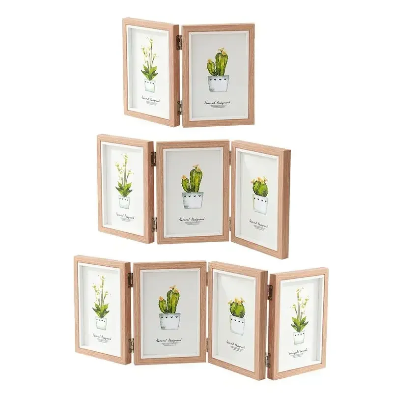 Three Photo Frame Rustic Folding Triple Photo Frame Family Picture Collage Hinged Folding Collage Frame 4x6 Three Opening Photo