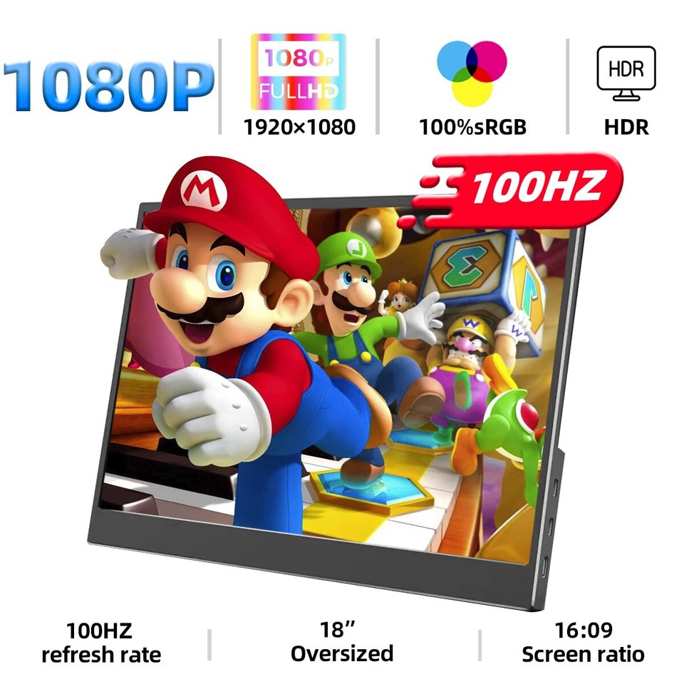  ZSUS 18-Inch 1080P 100Hz Portable Monitor 16:9 HDR 100%sRGB 350cd /M² For XBox PS4 / 5 Switch Cell Phone PC Loptop Extension 