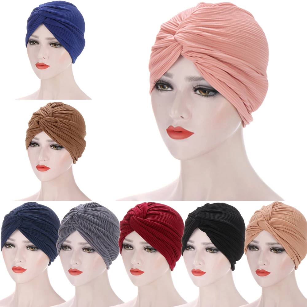 

Indian Twist Knot Muslim Women Hijab Chemo Cap Bonnet Inner Hat Turban Cancer Hair Loss Beanies Solid Color Headwrap Scarf Mujer