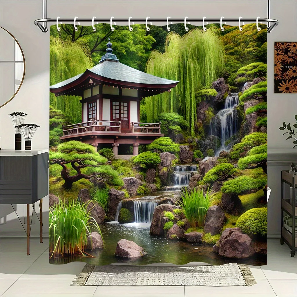

Japanese Garden Shower Curtain Waterproof Fabric Bathroom Curtains Pagoda Waterfall Bath Screen Divider Home Decor