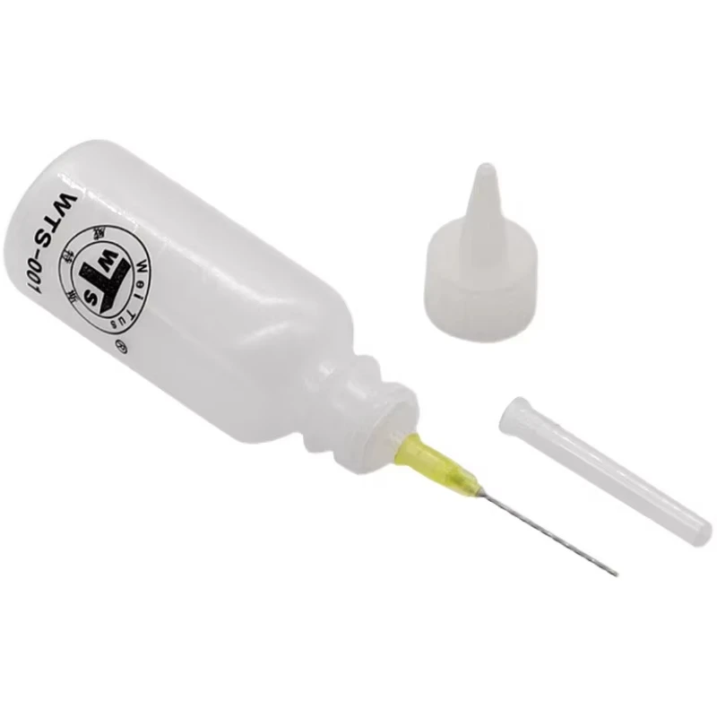 Butelka z dyszą igłową 50ml WTS-001, precyzyjna kontrola kroplowania, ergonomiczna konstrukcja do wyciskania, do naprawy PCB telefonów, lutowania, majsterkowania.