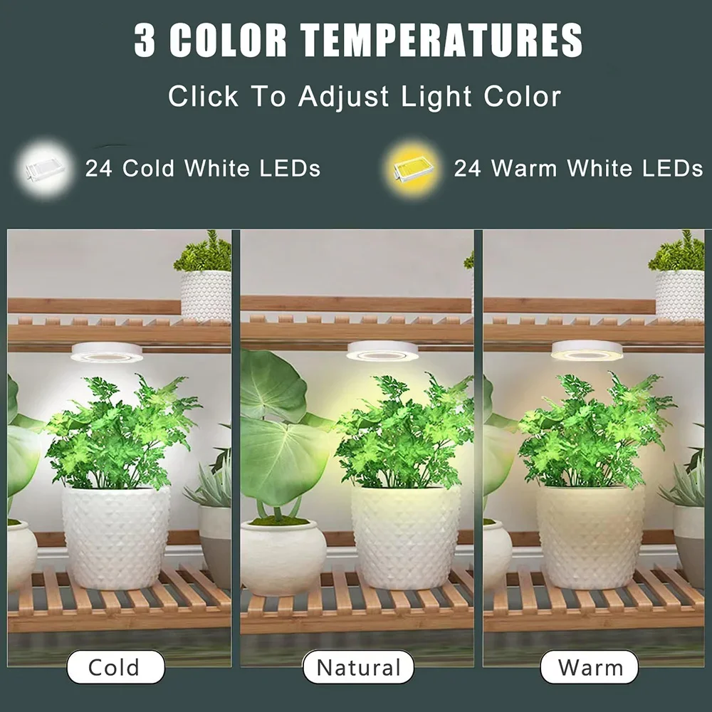 Full Spectrum LED Grow Light 10 Levels Dimmable Auto On/Off Timer Ceiling Under Cabinet Halo Plant Growing Lamp for Indoor Plant