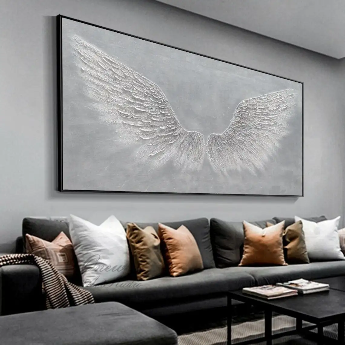 Angel Wing Oil Painting Hand Painted on Canvas Large Abstract Feather Wings Wall Art Modern Artwork for Living Room Bedroom