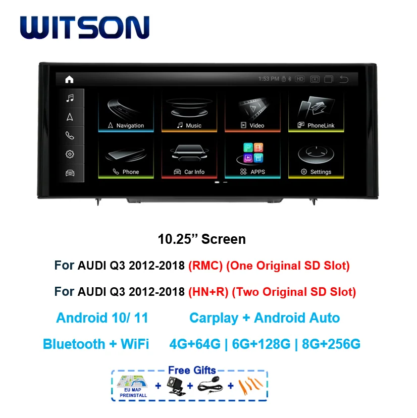 WITSON Android 11 Auto Stereo for AUDI Q3 2012 2013 2014 2015 2018 Carplay Multimedia GPS Navi 10.25'' IPS Screen Car Radio