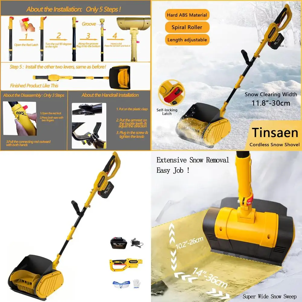 

12 20V Cordless Snow Shovel with 6.0Ah Lithium Battery, Charger, and Snow Removal Accessories