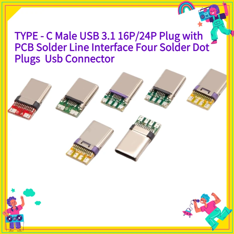 

10PCS Type-c Male USB 3.1 16P/24P Plug with PCB Solder Line Interface Four Solder Dot Plugs Usb Connector Usb C Connector