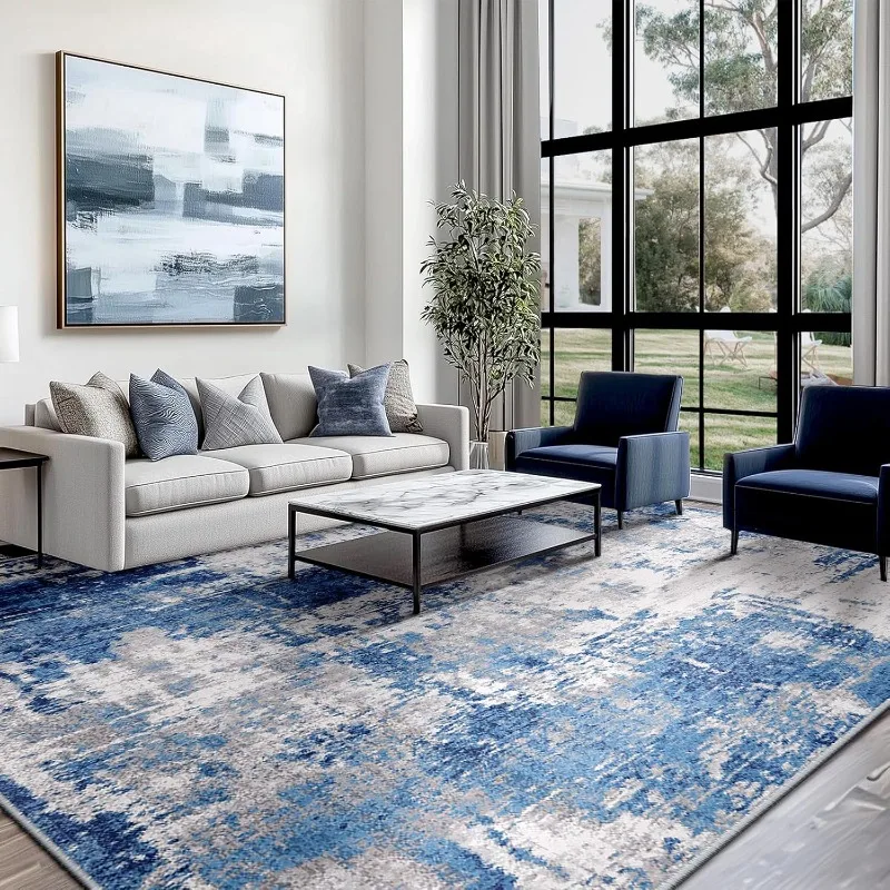 

Washable Area Rugs 5'x7' Non-Slip Modern Abstract Soft For Living Room Entryway Bedroom, Print Pattern, Blue Grey Navy Gray