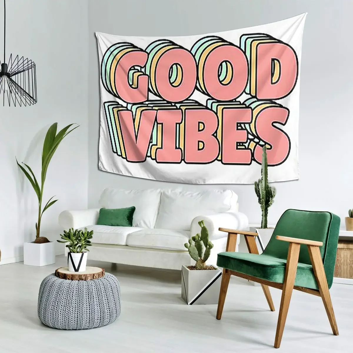 Good Vibes Pastel Tapestry Art Wall Hanging Aesthetic Home Decor Tapestries for Living Room Bedroom Dorm Room