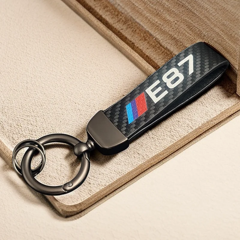 1pc Carbon Fiber Style Car Keychain Microfiber Leather Key Chain For Key Fobs For E46 E90 E39 E60 E36 (Black)