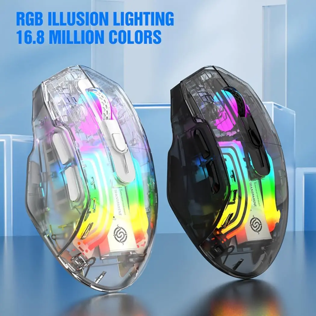 Bezprzewodowa mysz do gier Bluetooth 2.4G/USB-C 3 tryby ładowania światła RGB przezroczyste myszy ergonomiczna mysz do laptopa PC Mac