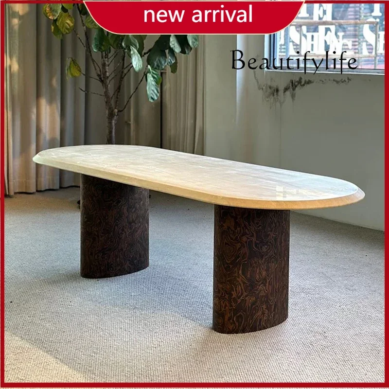N45 Wi French retro style natural travertine dining table living room home tea table balcony designer creative workbench