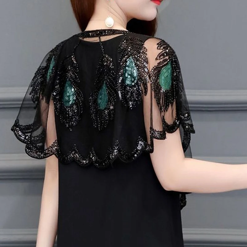 Summer New V-neck Fashion Shawl Women High Street Casual Loose Button Elegant Cardigan Embroidered Sequined All-match Y2K Tops